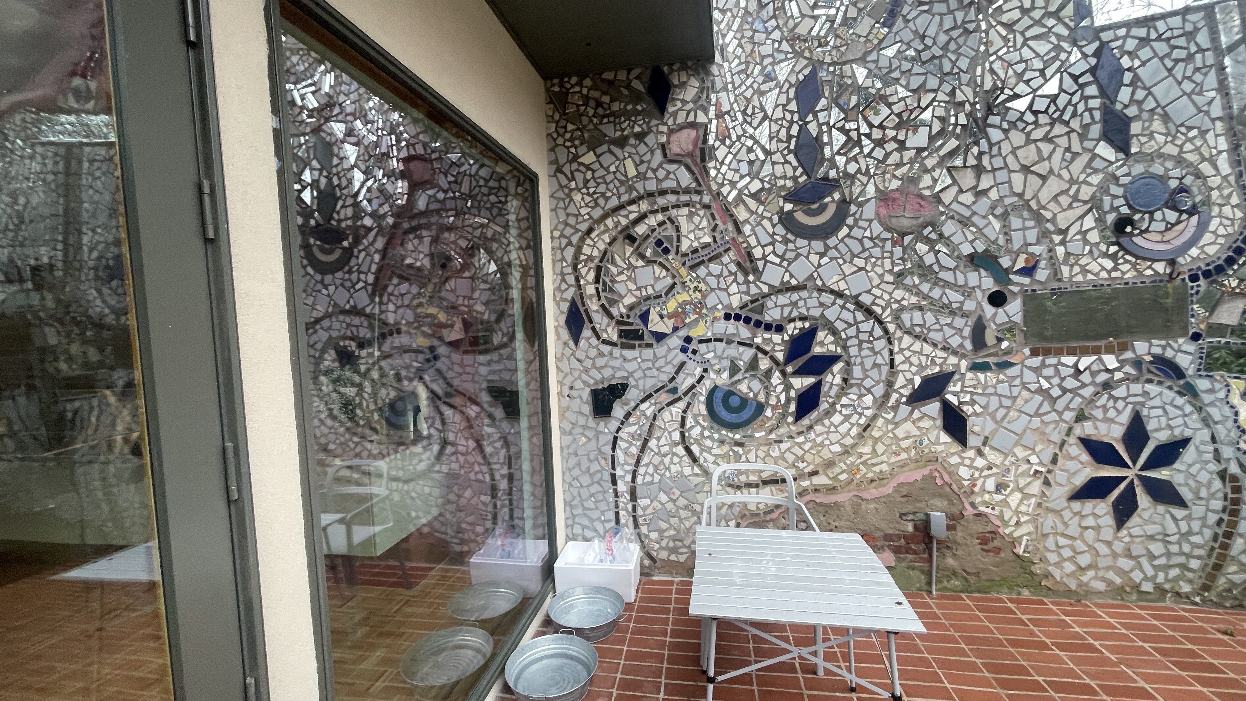 Mosaic wall detail preserved in the renovation