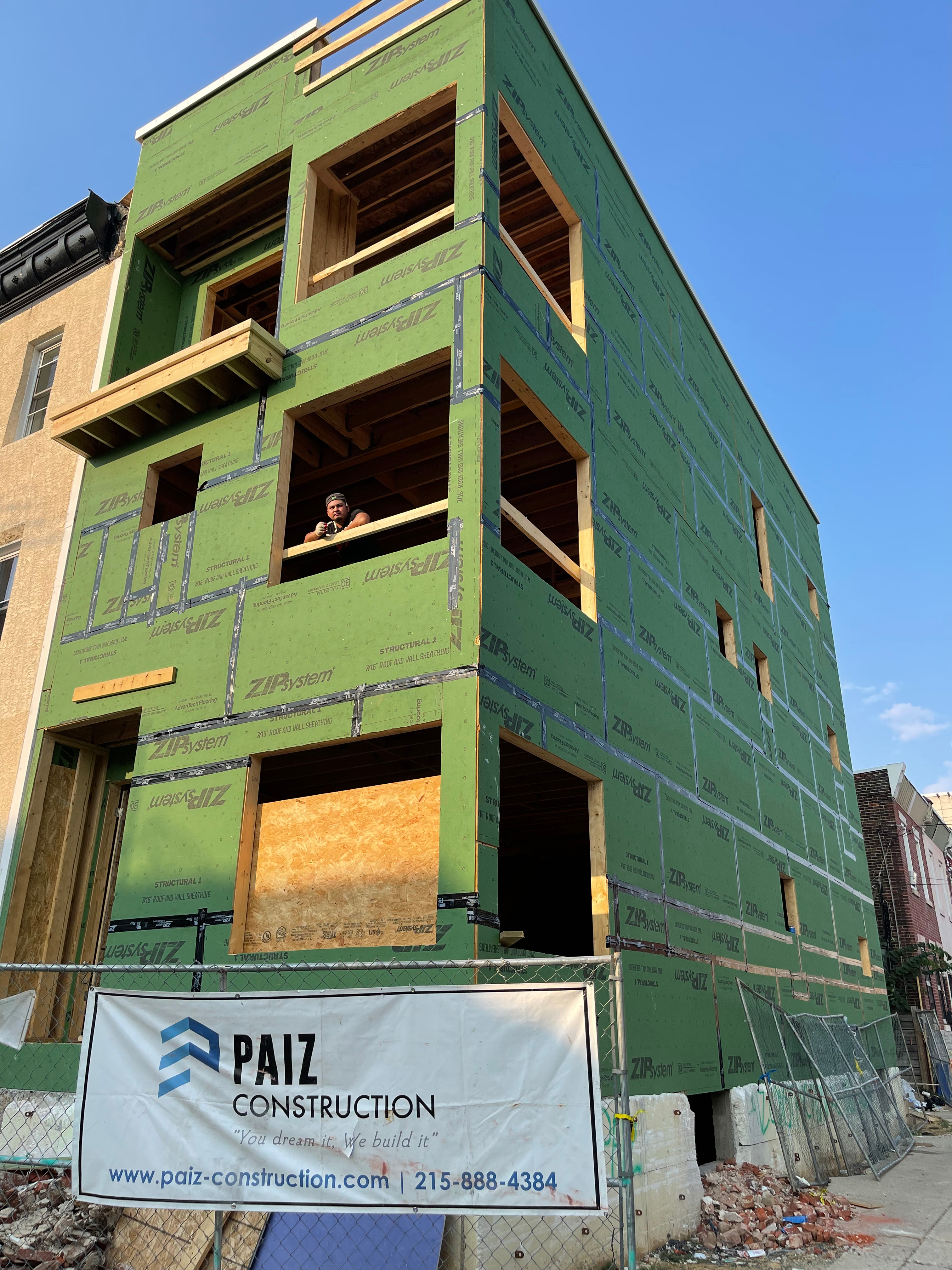 Framed and sheathed structure of Modern Custom Home mid-construction