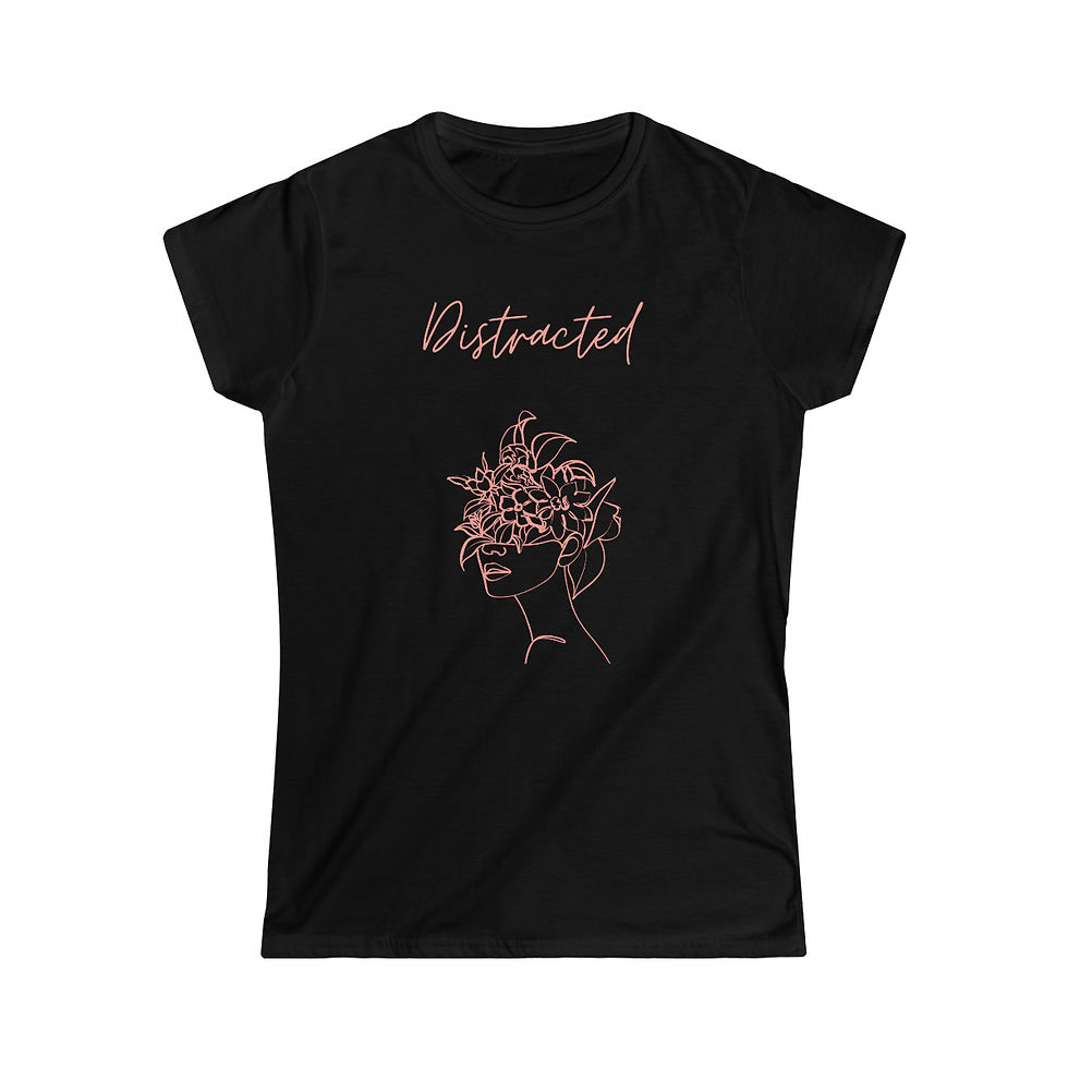 Thumbnail: Distracted by Plants Drawn Outline in Pink Women's Softstyle Tee