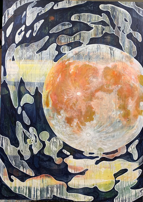 One moon in a thousand rivers Pigmente, Acryl und Tusche auf Leinwand, 100×140cm.jpeg