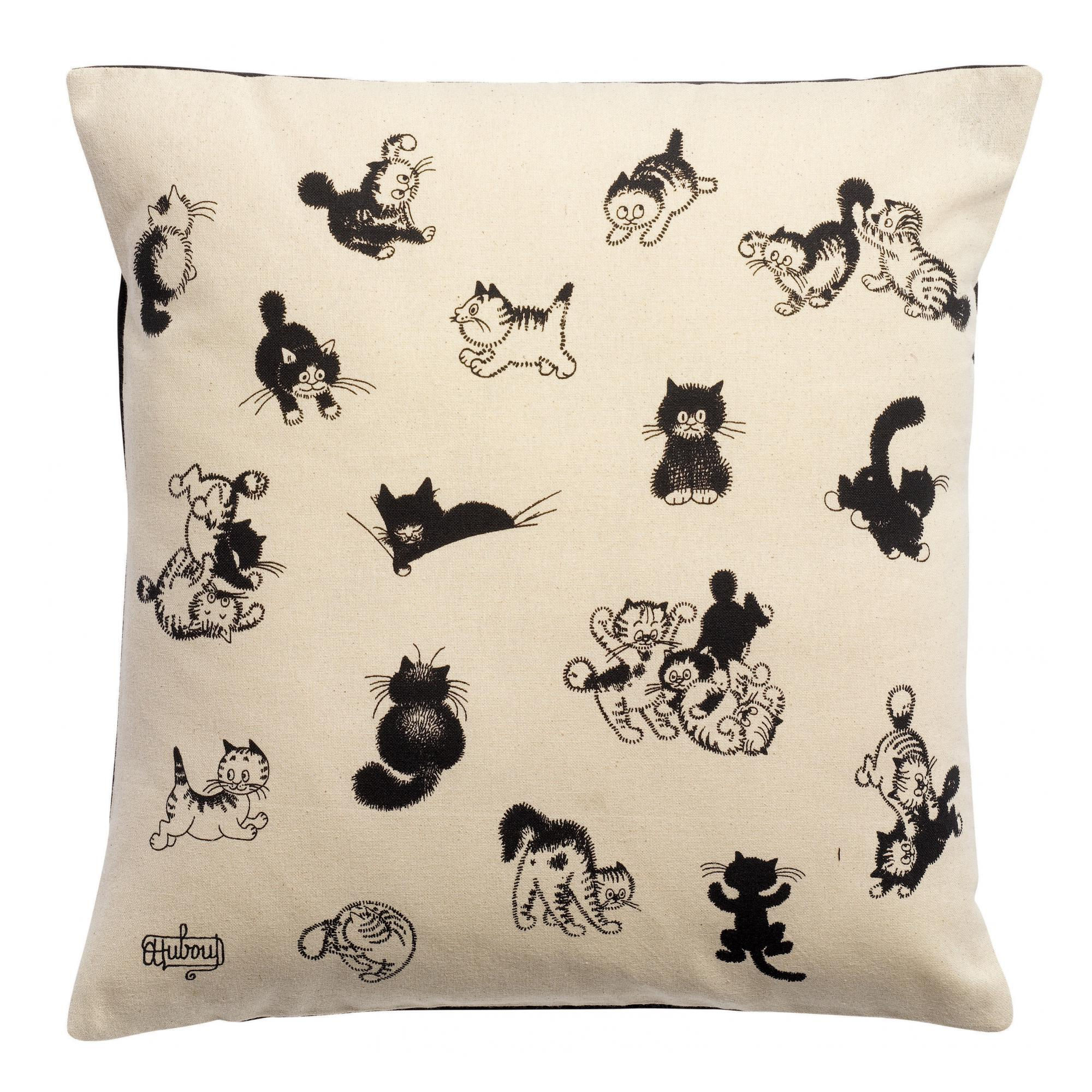 デュブー クッションカバー「Les Chatons（子猫たち）」 生成り色 45×45