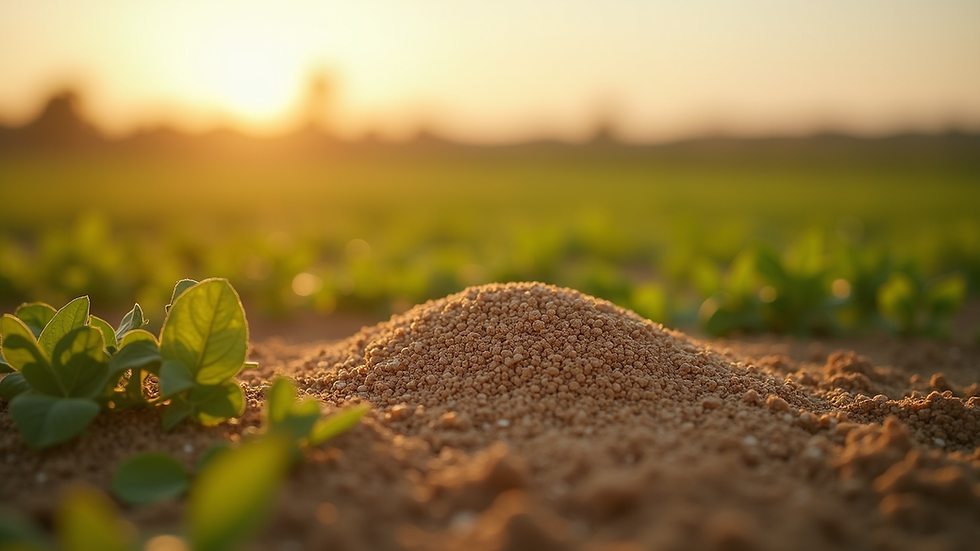 Close-up view of premium fertilizer granules on a farm field