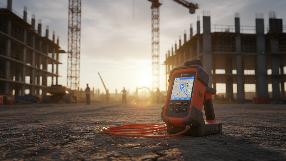 Close-up view of a GPS-enabled utility locator device on a construction site