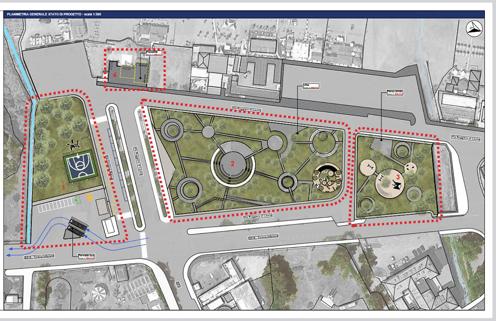 Rendering del progetto originario Terminal Bus Scalea con aree verdi e pensiline moderne