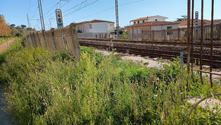 Recinzione ferroviaria danneggiata vicino al parco giochi di Sangineto con accesso ai binari