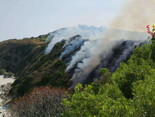 Vasto incendio a Zambrone: fiamme sotto la stazione, sospesa la circolazione dei treni e massiccio intervento in corso con l'elicottero