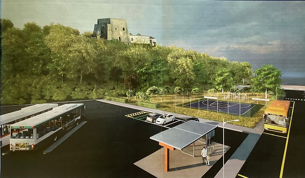 Rendering del progetto originario Terminal Bus Scalea con aree verdi e pensiline moderne