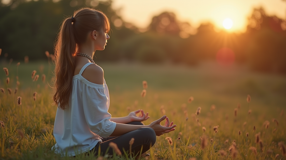 Close-up view of a person meditating in nature