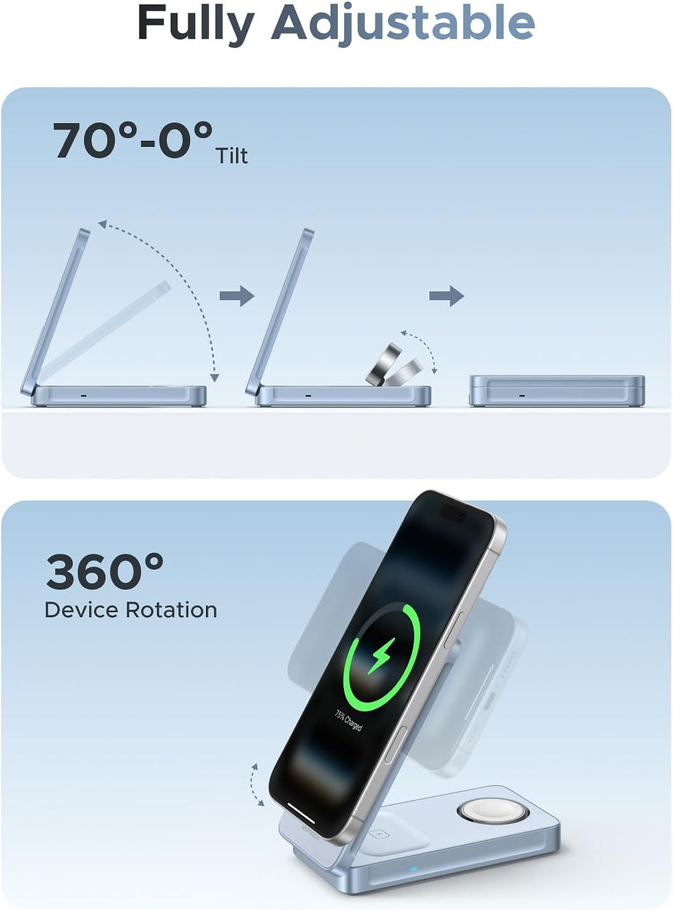 Miniatura: Cargador inalámbrico UGREEN Magsafe Soporte inalámbrico Plegable Qi2 25W - W757
