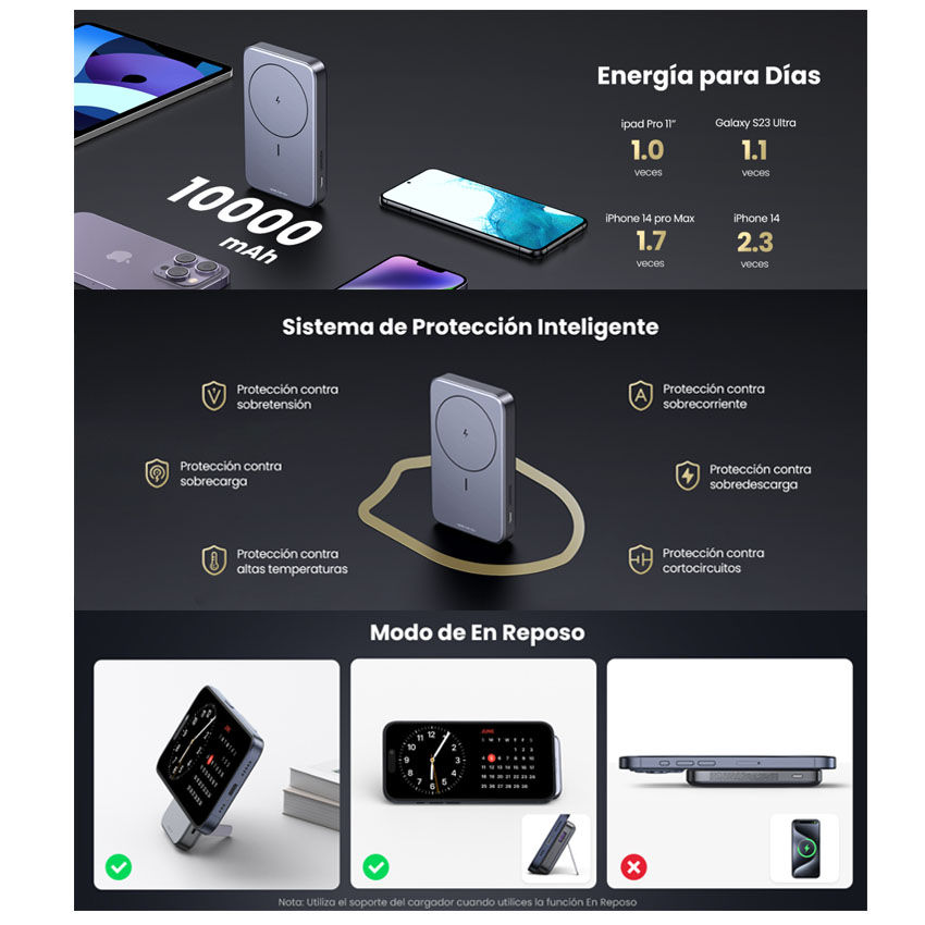 Miniatura: Power Bank Magnetico UGREEN 10000 Soporte Plegable Ultra Delgado