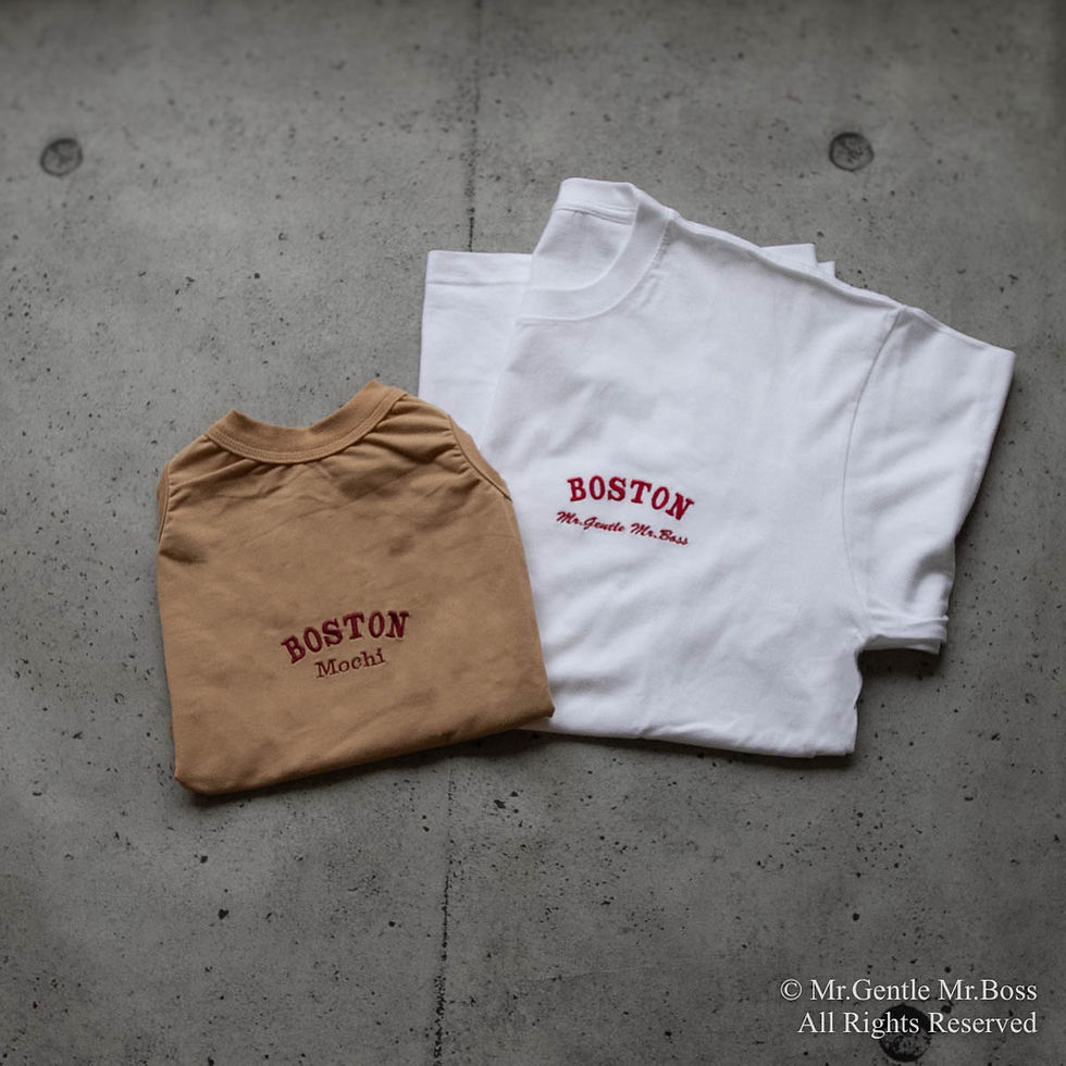 サムネイル： 飼い主お揃いコーデ☆Boston刺繍長袖T-shirt☆ホワイト