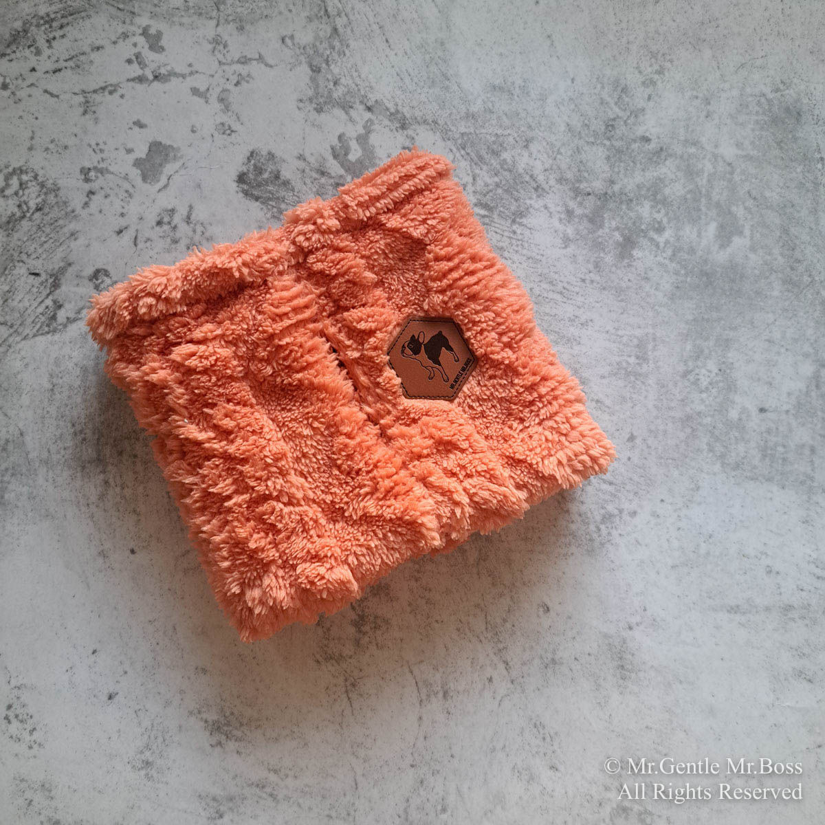 アランハニーカム × ダイヤ編み柄ボアフリース 耳までぬくぬくNeck Wamer コーラルオレンジ