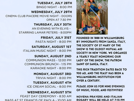 2026 Feast Schedule, for rich text version, please click link above