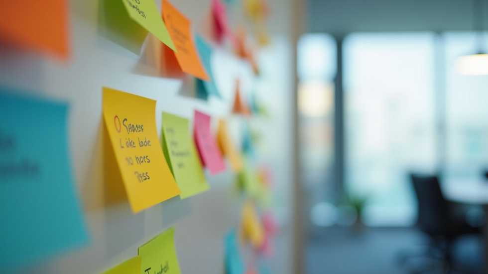 Nahaufnahme eines Kanban-Boards mit farbigen Haftnotizen, die Aufgaben darstellen