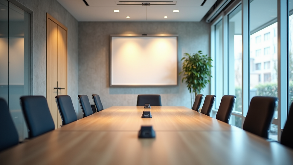 Blick auf Augenhöhe in einen modernen Bürobesprechungsraum mit Agile-Boards