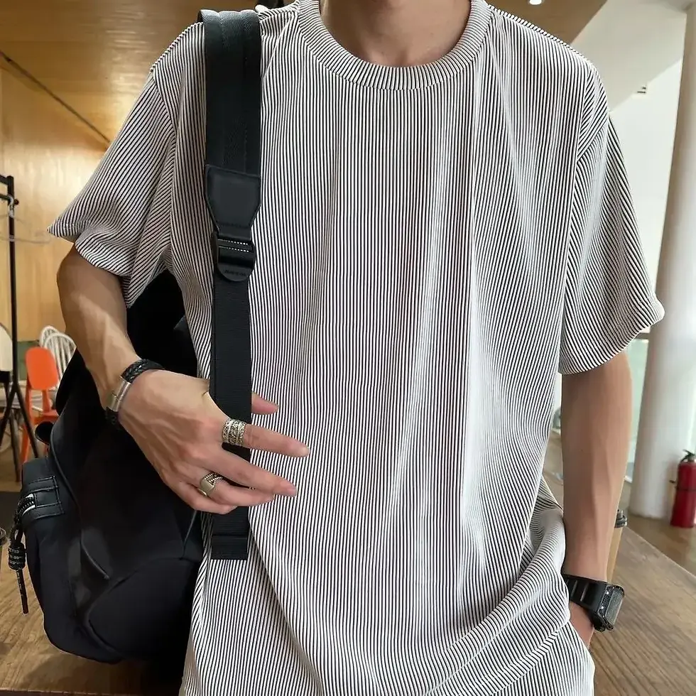 Thumbnail: Summer 2 Piece Set Men Solid Clothes Draped Shorts Sleeve Tops Loose Tracksuit