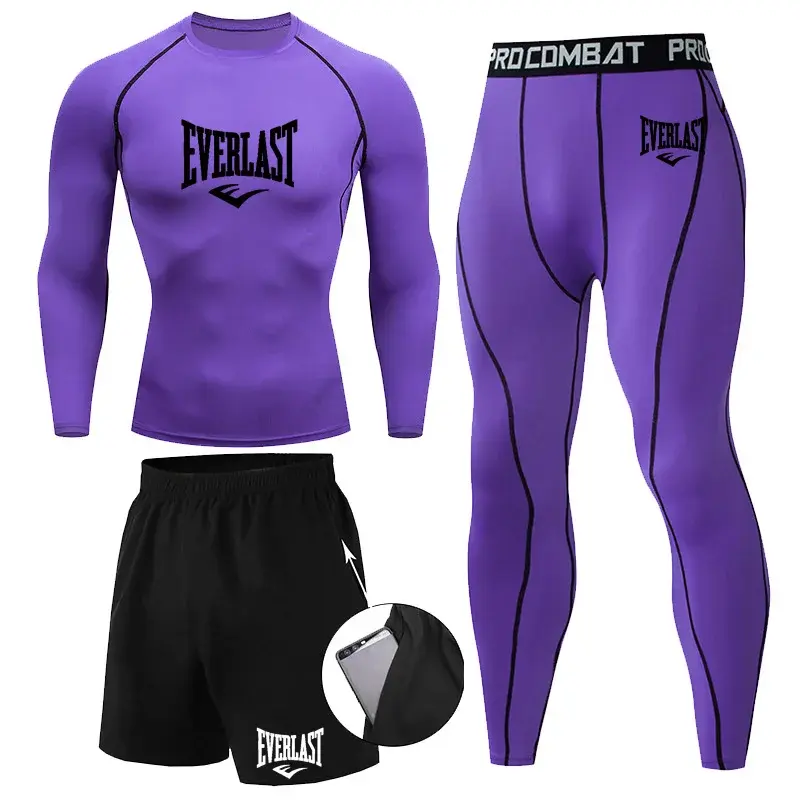 Thumbnail: EVER/LAST Black Men's Suits Compression Shirts Leggings Elasticity Fitness Gym R