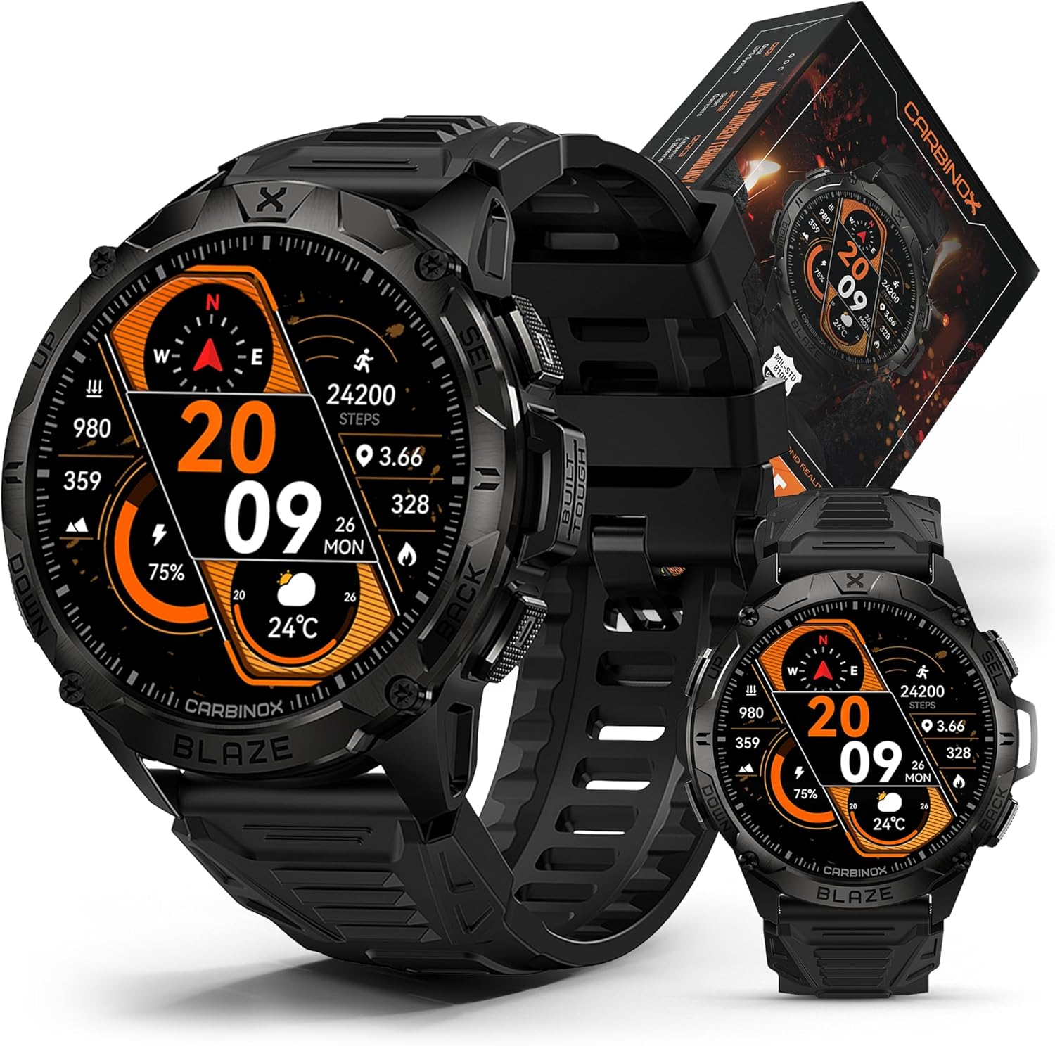 CARBINOX Blaze Rugged Smart Watch for Men, Fitness Tracker, GPS, Round