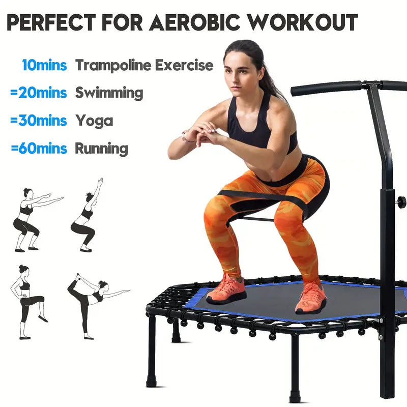 Thumbnail: NNETM Rebounder Mini Trampoline with Adjustable Handle Bar(Blue)