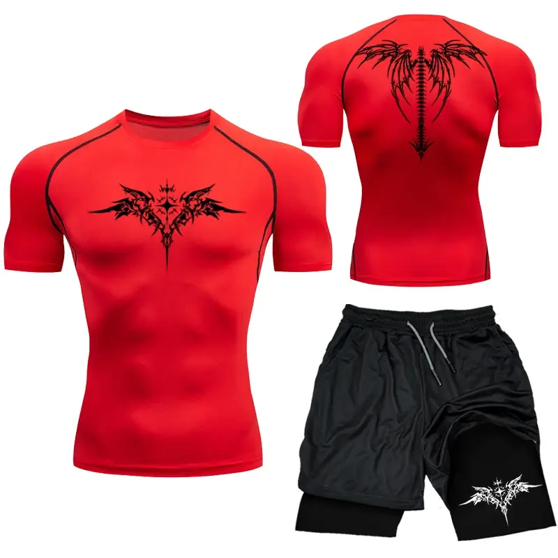 Thumbnail: New MMA Boxing Compression Set Sportwear for Men Quick Dry Gym Shorts T Shirt Ru