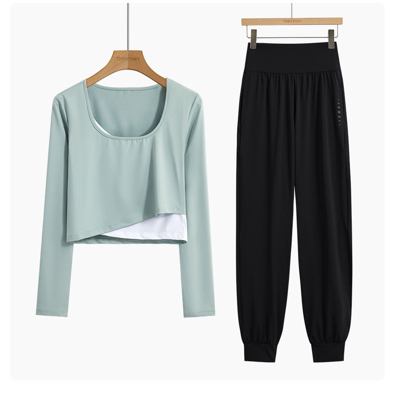 Thumbnail: DRUR Gym Set Women Running Suit Sportswear Outfit Long Sleeve Yoga Tops Pants Se