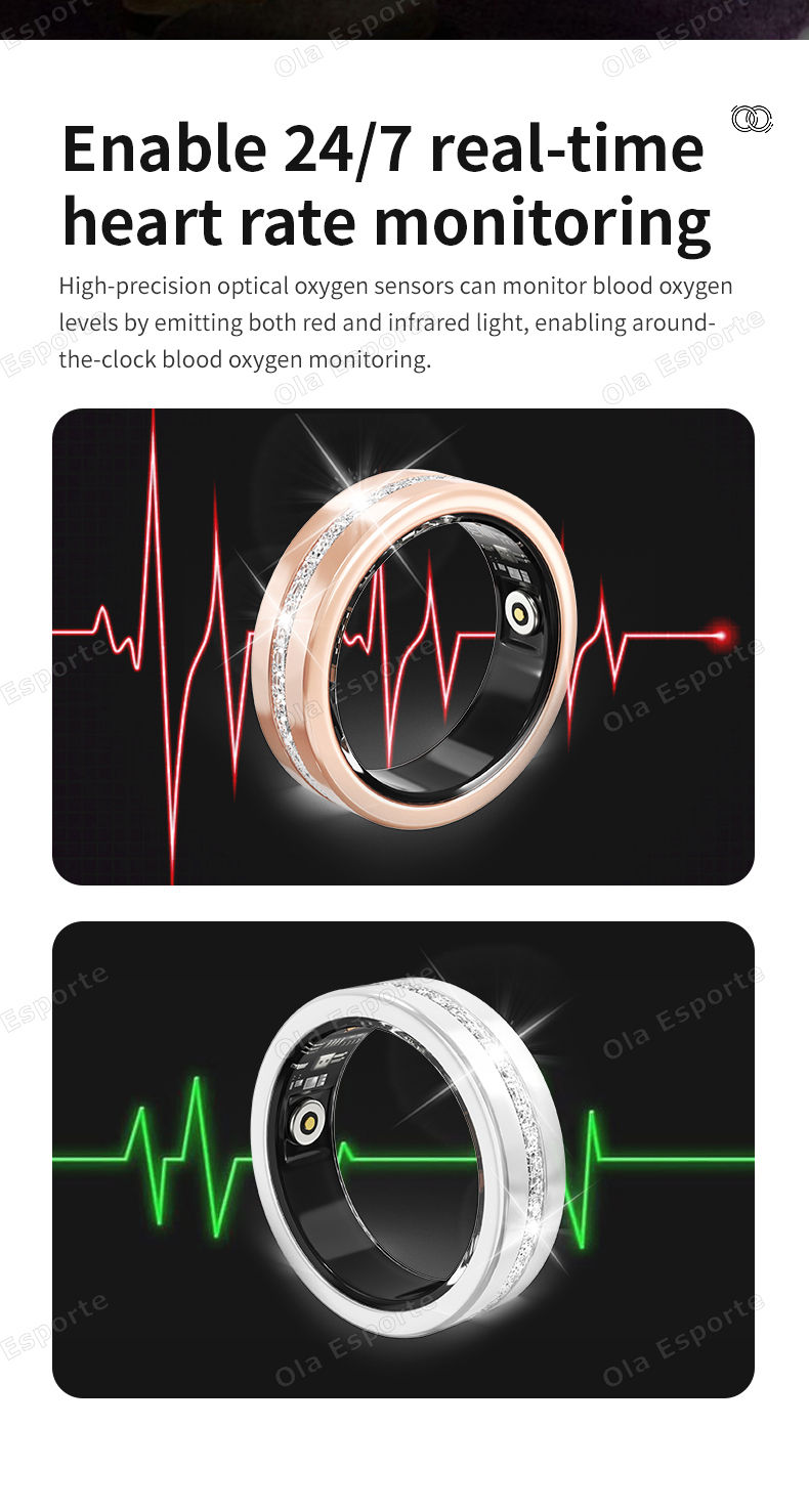Thumbnail: Diamond Fashion Women Smart Ring With Box IP68 Waterproof Lady ring Heart Rate H