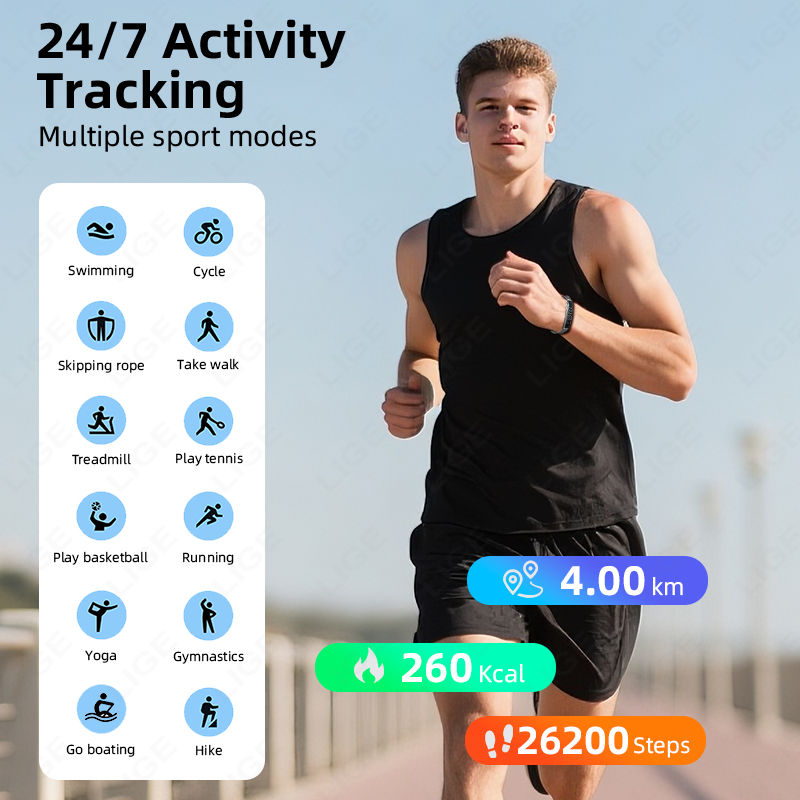Thumbnail: LIGE New Sport Fitness Tracker Smart Bracelet Heart Rate Health Monitor Pedomete