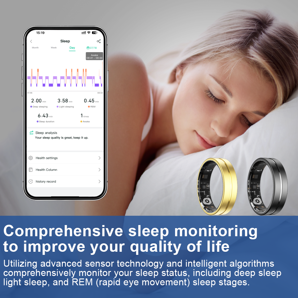 Thumbnail: Smart Fitness Ring for Men And Women Health Sleep Monitor Heart Rate Blood Oxyge
