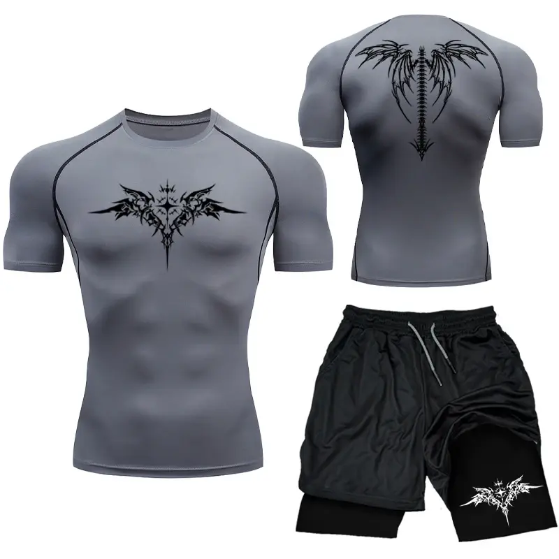 Thumbnail: New MMA Boxing Compression Set Sportwear for Men Quick Dry Gym Shorts T Shirt Ru
