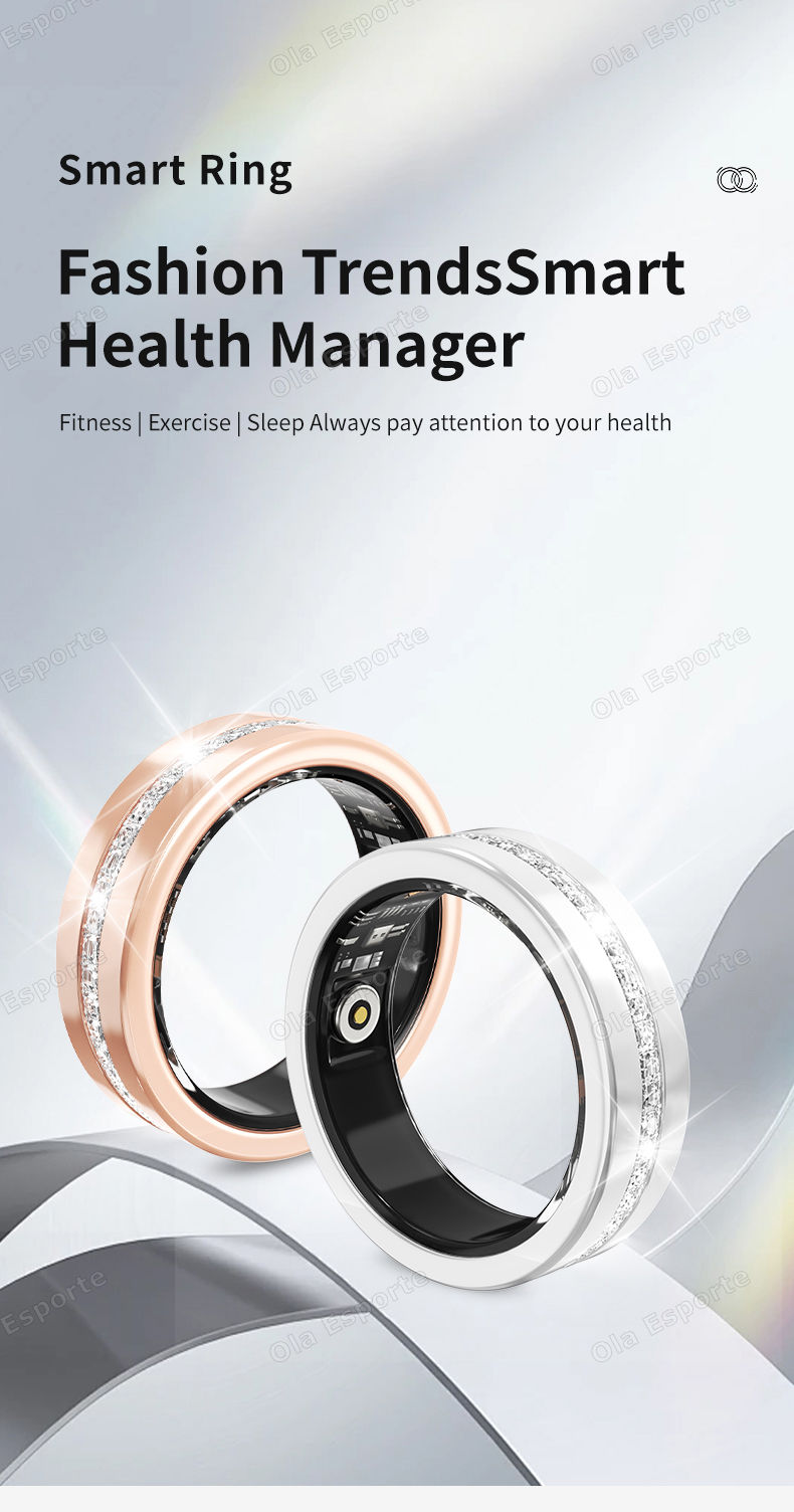Thumbnail: Diamond Fashion Women Smart Ring With Box IP68 Waterproof Lady ring Heart Rate H