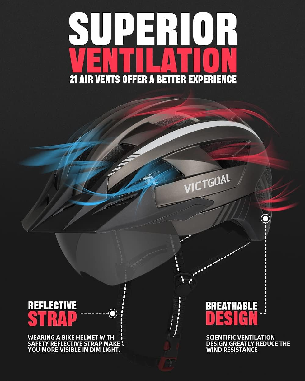 Thumbnail: Bike Helmet with USB Rechargeable Rear Light Detachable Magnetic Goggles Removab