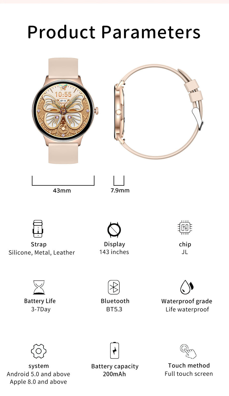 Thumbnail: 2025 Ultra-thin Durable Women Smart Watch 1.43" Amoled Screen Wireless Call Spor