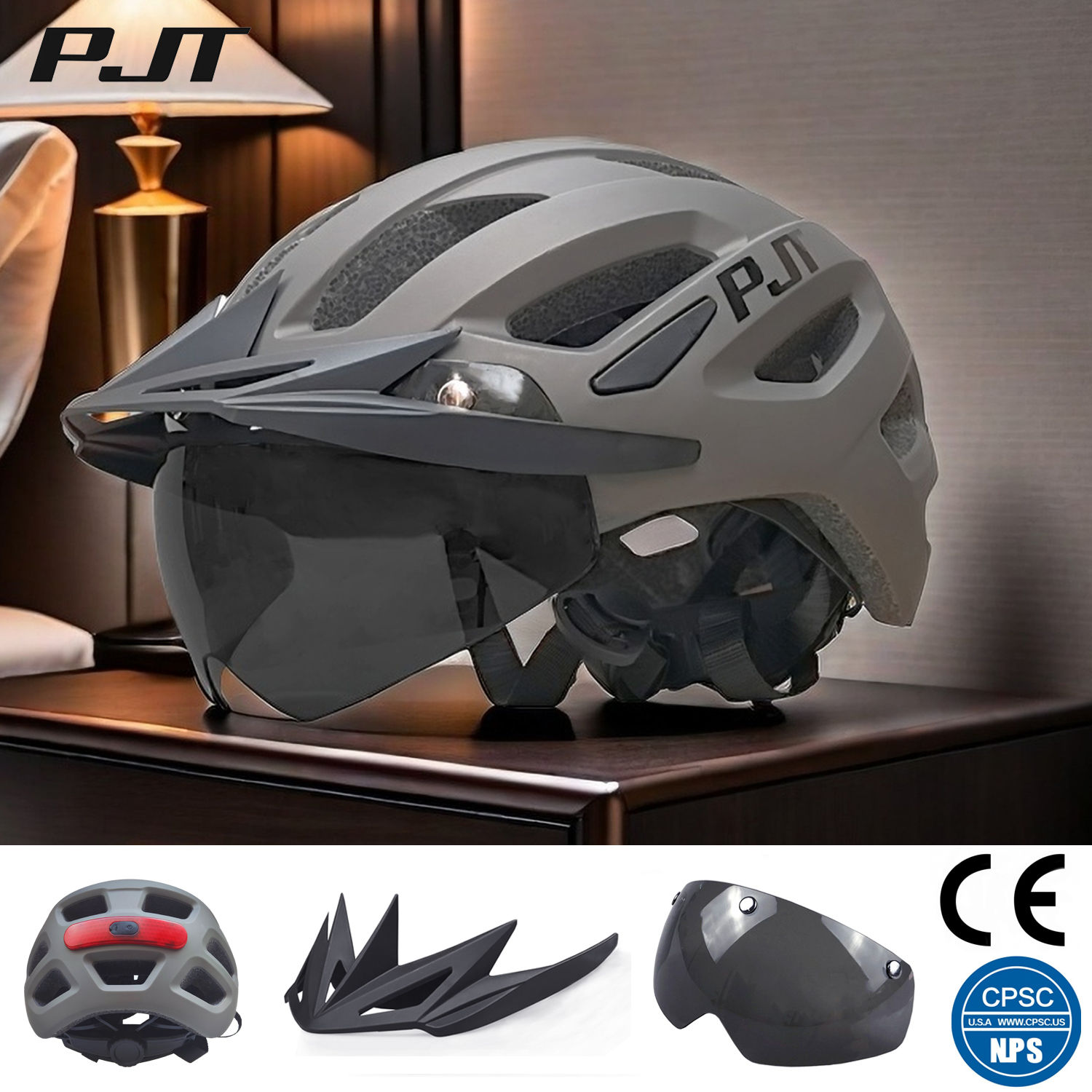 PJT New LED Bike Helmet With Sun Goggle Visor Rechargeable LED Men Bicycle Helme