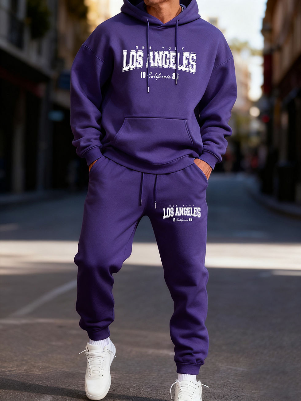 Thumbnail: Los Angeles New York California Print Mens Hoodie Set Winter Sporty Two Pices Se