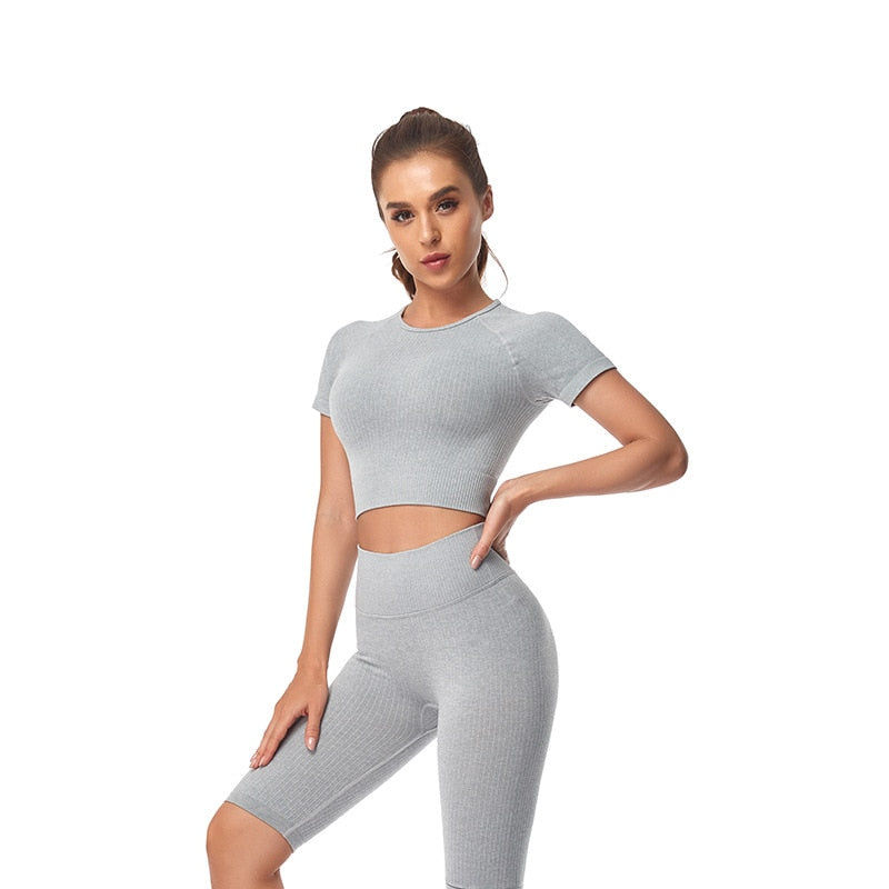 Thumbnail: Women Yoga Shirts Short Sleeve Crop Top Gym Tops Fitness Running Workout Sport T