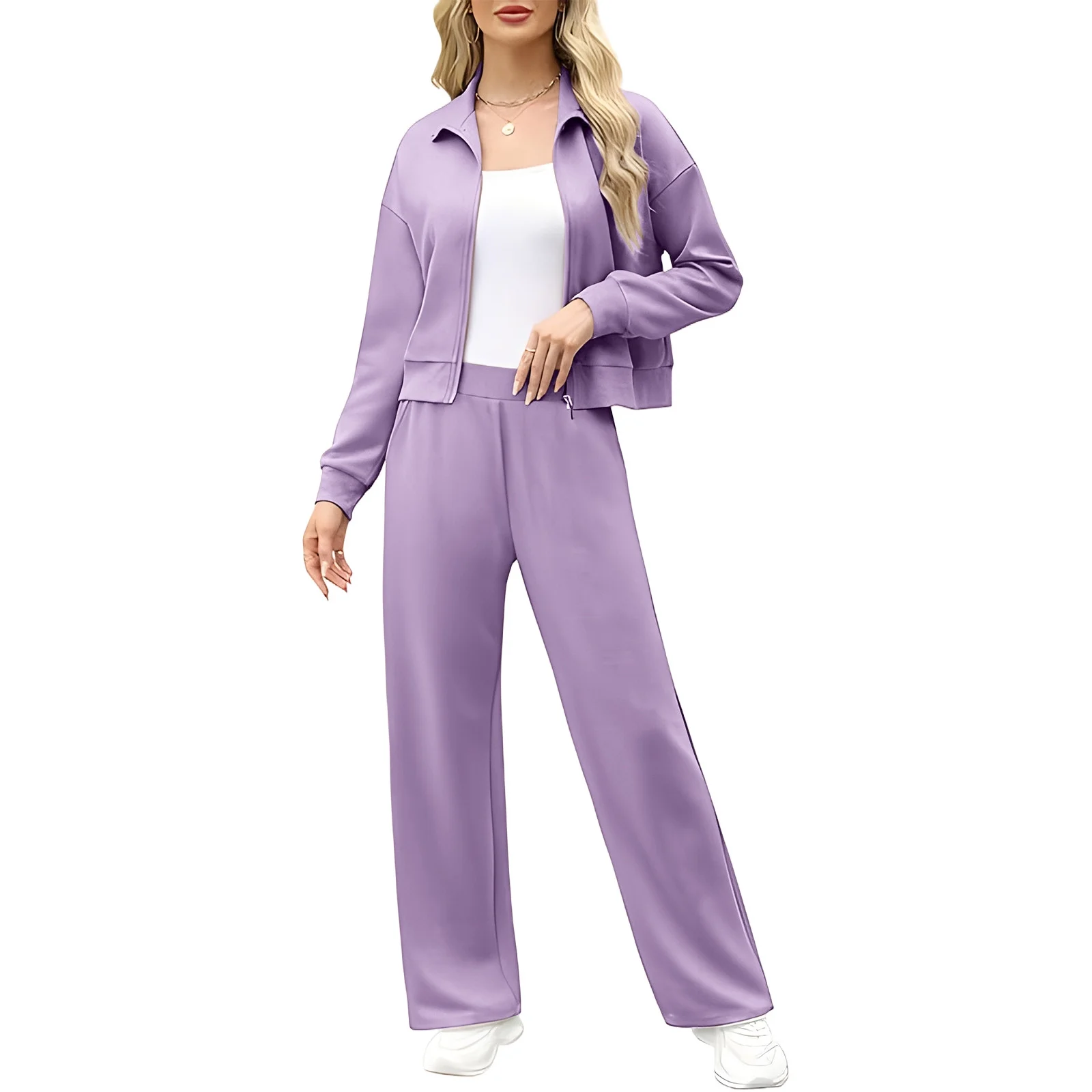 Womens 2 Piece Outfits Sweatsuits Fall Full Zipper Sweatshirts Workout Pants Mat