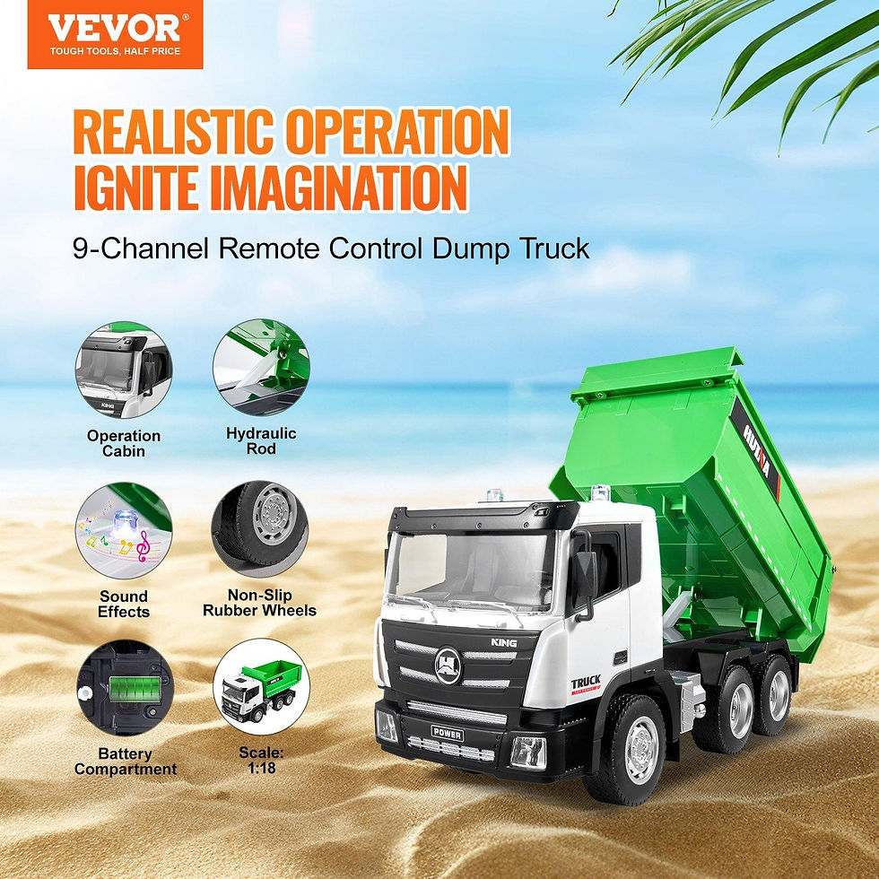 Thumbnail: VEVOR RC Dump Truck Toy, 9-Channel 1:18 Scale, Remote Control Dump Truck RC