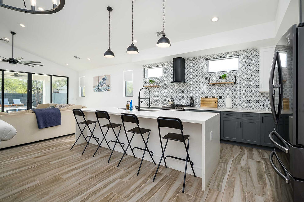 A modern black-and-white kitchen