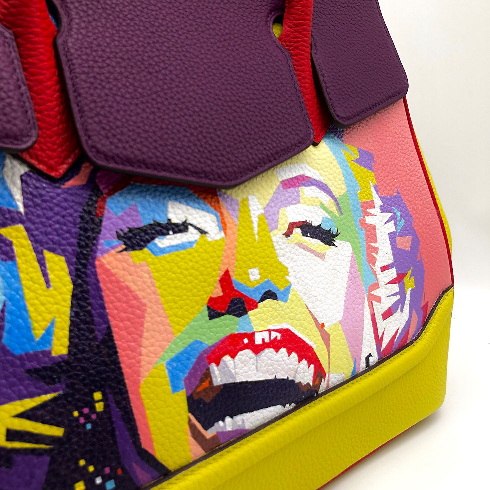 Thumbnail: 「Isabella」Art Print Cow Leather Tote Bag