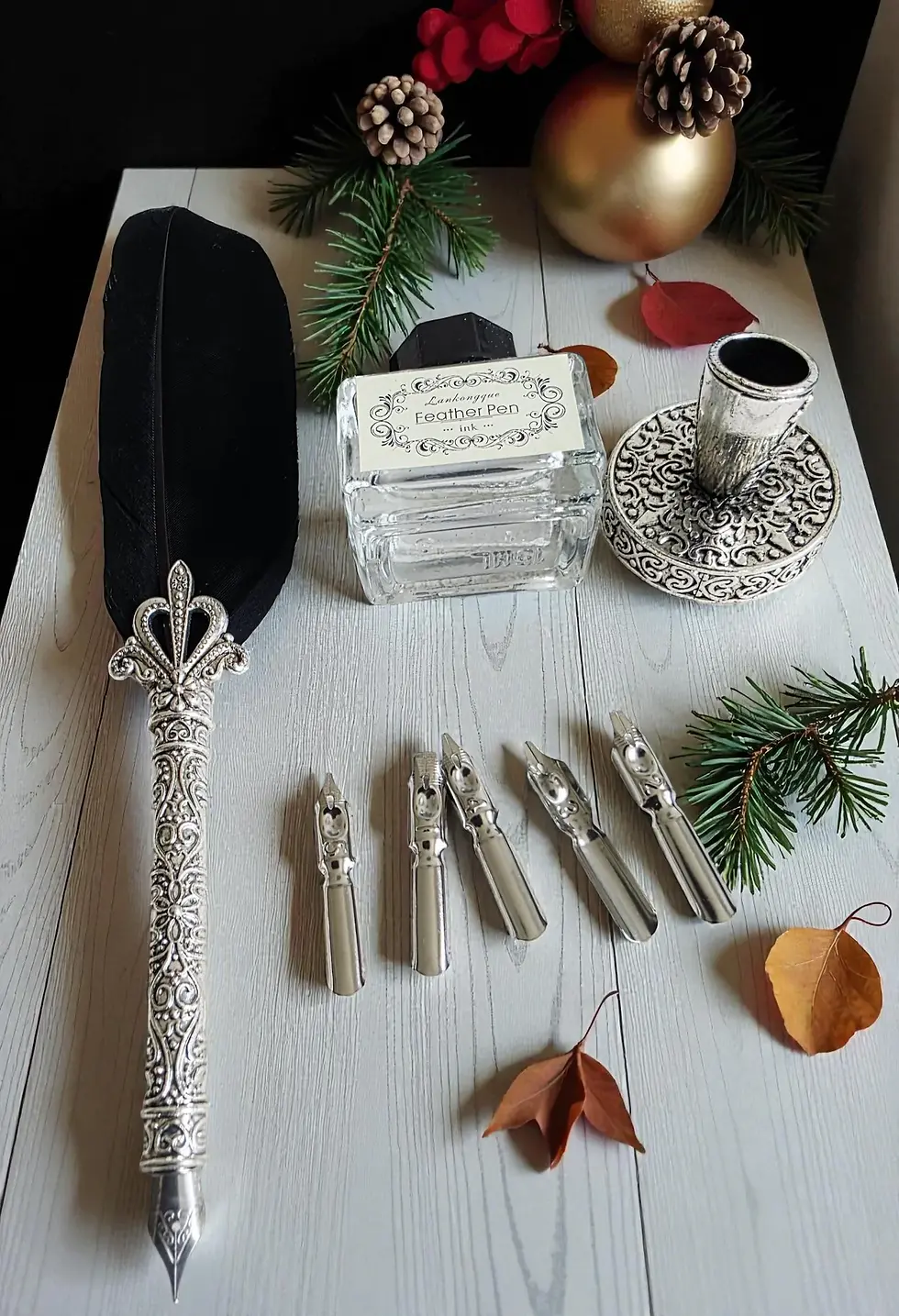 Thumbnail: Black Rustic Calligraphy Gift Set: Shabby Chic Stainless Steel Nib