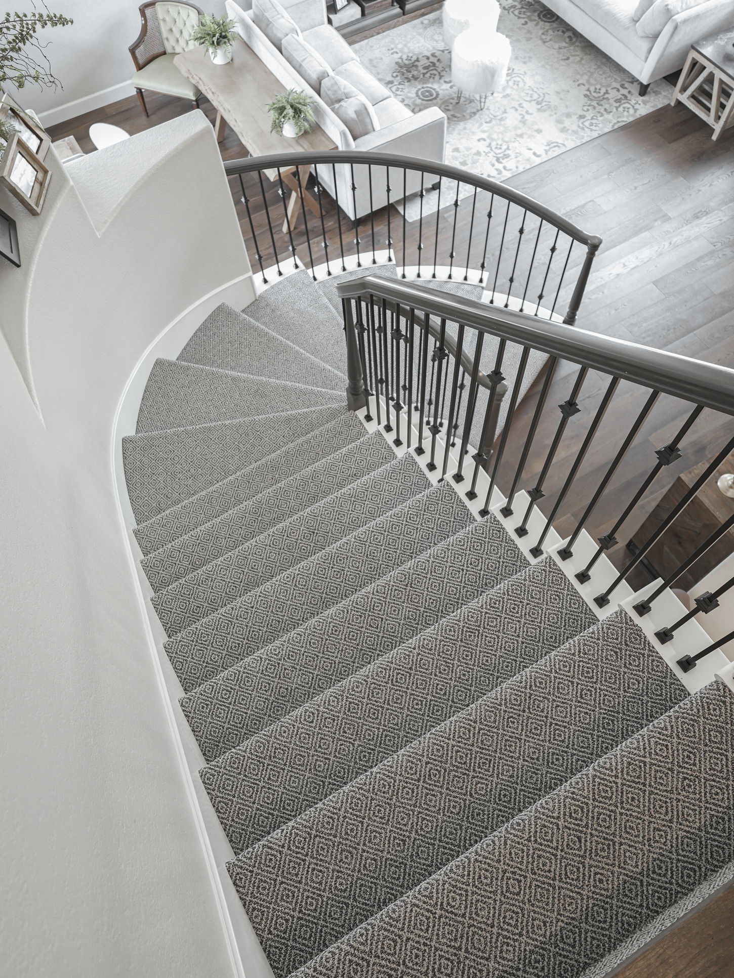 modern staircase renovation featuring wood treads and white risers