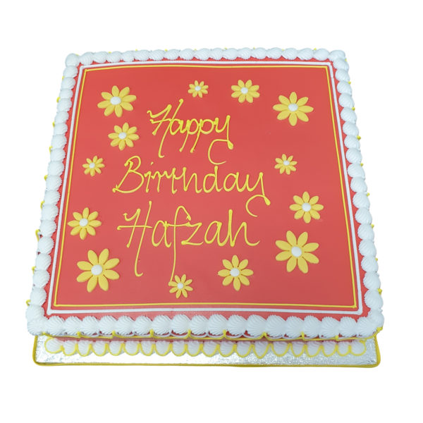 Bespoke 12-square celebration cake decorated with white daisies in Solihull, West Midlands.