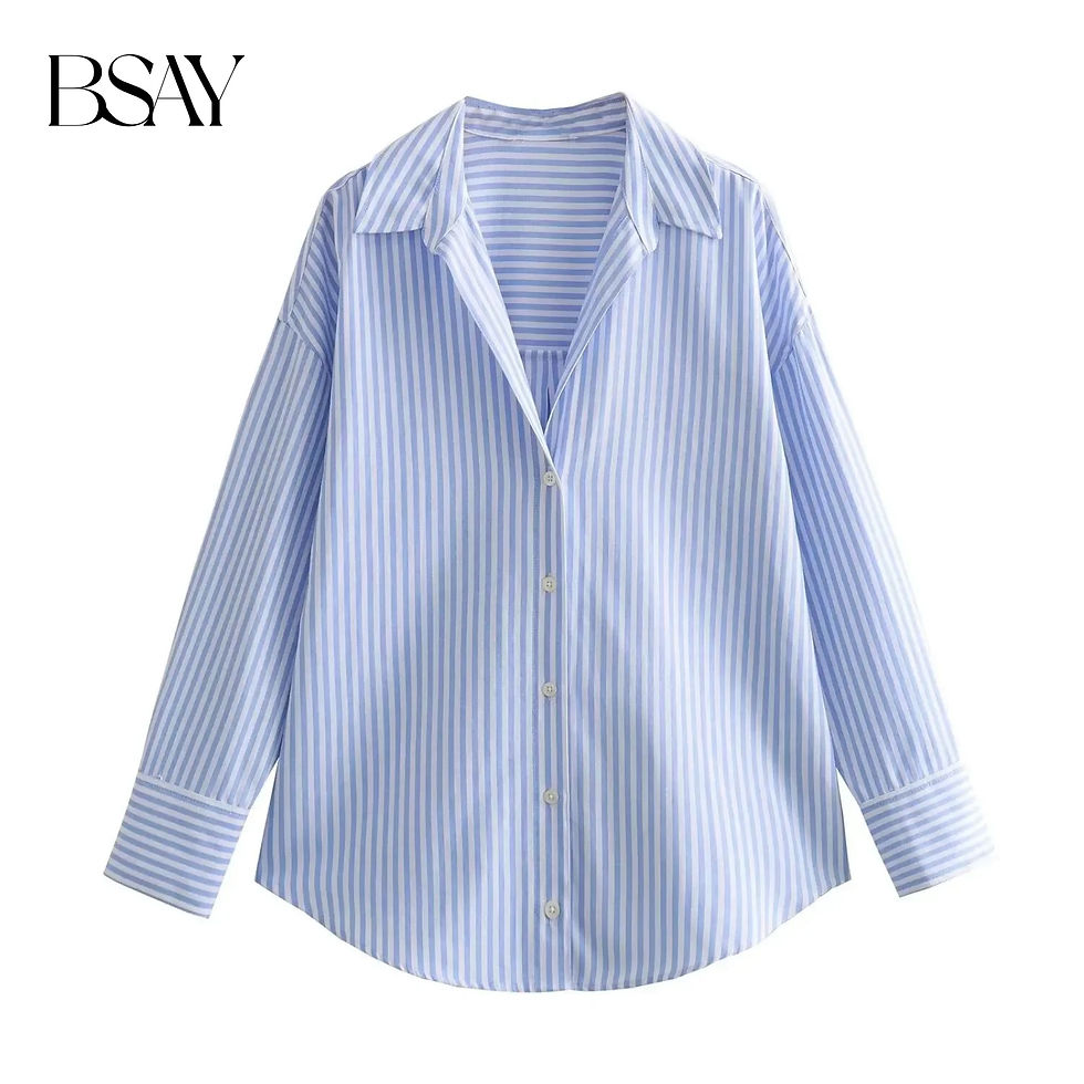 Miniatura: BSAY Women Fashion Long Sleeve Single-breasted Lapel Cotton Oxford Blouse Street