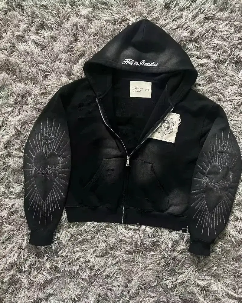 Miniatura: Korean Fashion Simple Gray Double Sided Oversized Zipper Hoodie