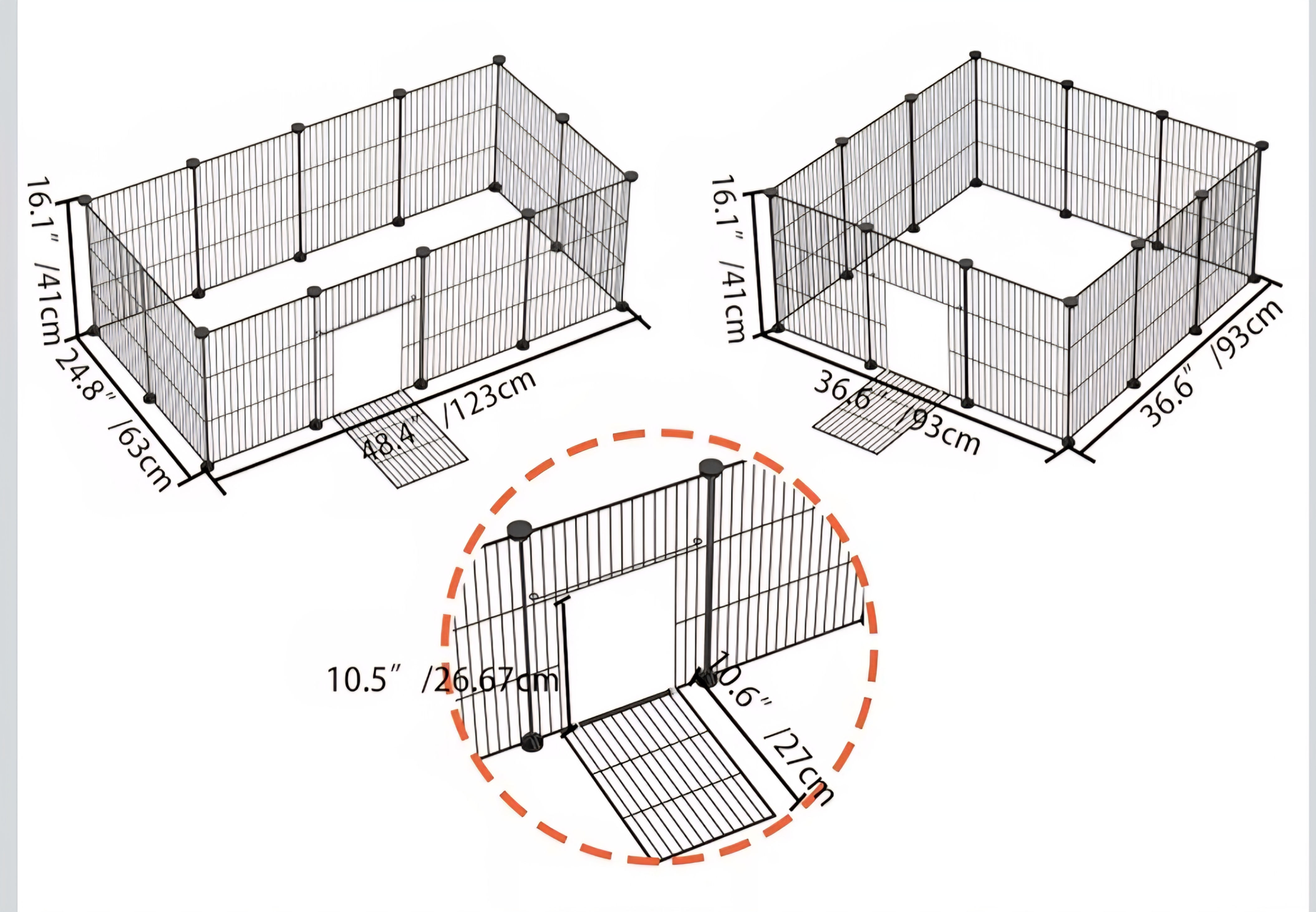 Enclos (parc) de style "cavi cage" 48"x24"x16"