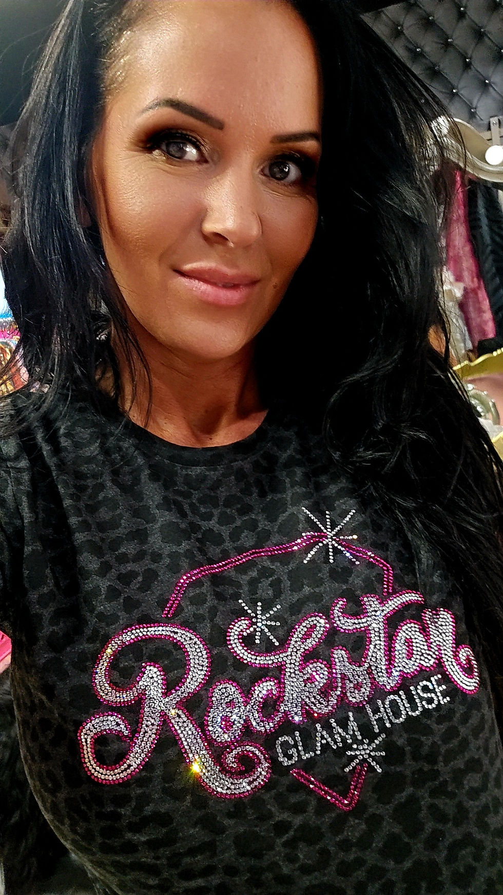 Thumbnail: Rockstar Rhinestone black leopard Softstyle tee 