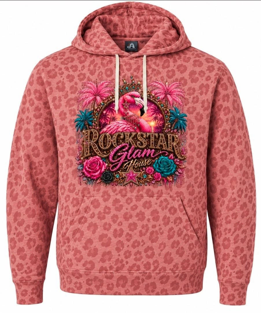 Rockstar Flamingo Glam rose leopard Hoodie