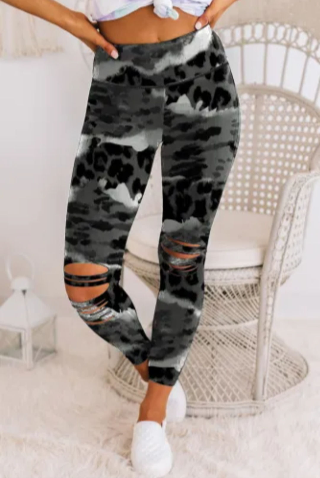 Leopard Animal Print Ripped Knee Leggings