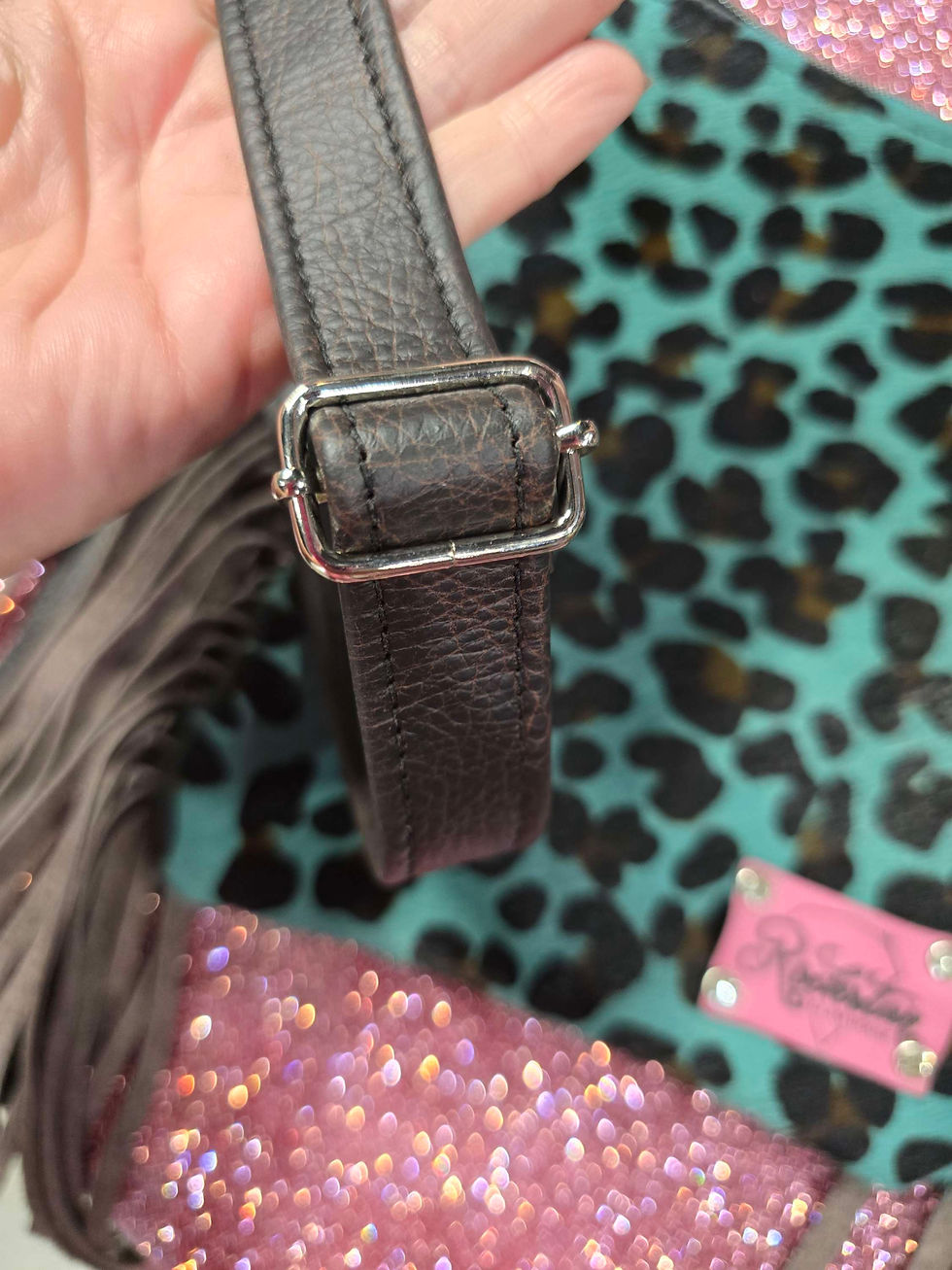 Thumbnail: Dutton Leopard hair on hide with fringe crossbody 