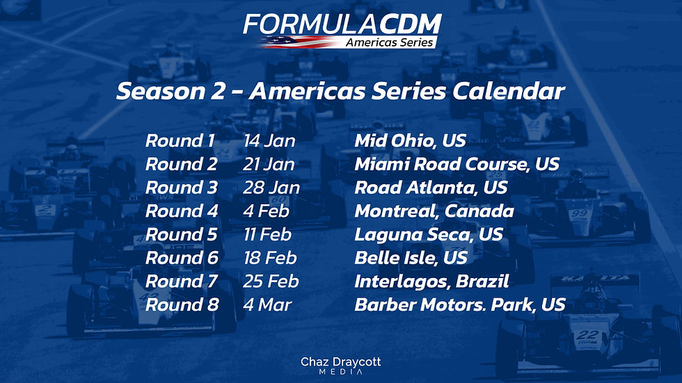 a graphic showing the calendar for an upcoming racing season